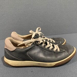 ECCO Mens Size 7 Leather Casual Sneakers Blue Gray Lace Up Comfort Shoes‎